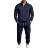 2026 Conjunto Deportivo para Hombre con Forro de Polar Transfronterizo Sudadera de Media Cremallera con Cuello Alto Pantalones Jogger con Múltiples Bolsillos Conjunto de Dos Piezas