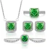 Transmissão ao vivo popular pedra preciosa colorida diamante de alto carbono corte flor de gelo quadrado princesa conjunto de embalagem anel brincos colar pulseira ouro real galvanizado