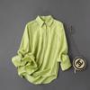 Pedido da Penny Fábrica Yuan Xiaohe Fio Algodão Linho Absorção de Umidade Respirável Versátil Solta Gola Pontuda Artística Cor Sólida Camisa Top Protetor Solar