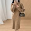 Estilo japonês estilo preguiçoso pescoço redondo torcer tricô vestido feminino outono e inverno novo comércio exterior Maillard usar vestido de camisola combinando para as mulheres