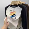 Camada Base Casual Infantil Raglan Manga Longa Outono Inverno Novo Estilo De Rong Camiseta Gola Redonda Menino Pequeno Roupa Íntima Top Felpudo