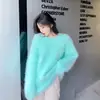 Suéter de piel de visón de alta gama estilo coreano en color café para mujer, otoño e invierno, con un look relajado y elegante, suave y cómodo, y con cuello redondo