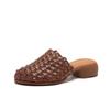 Mules de Verano Retro Casual Tejidos de Punta Cerrada con Tacón Grueso, Cómodos y No Cansan los Pies, Hechos de Cuero Genuino de Primera Capa para Mujer