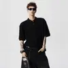 Camiseta Texturizada de Manga Curta Tendência de Verão para Homens, Estilo Americano Versátil High Street, Top Polo Henley Fresco e Estiloso