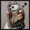 Cordón de orejas de gato negro adecuado para funda de teléfono Apple 16 Pro Max, iPhone 17 silicona, 15 lindo, 14 doble soporte