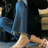 Sandalias de Tacón de Aguja Elegantes de Estilo Francés para Niñas Nuevo Verano para Gente Pequeña para Verse Más Alta con Faldas y Tacones Altos