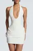 Vestido Mini Bodycon Ajustado Halter Europeo y Americano con Escote en V Profundo y Volantes en la Cintura Sin Mangas Halter Escote Bajo Vestido de Noche Mini