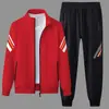 Conjunto Esportivo Casual de Primavera e Outono Versátil ao Ar Livre Conjunto de Duas Peças com Listras Conjunto Jogger Jaqueta Cardigan Masculina e Calça Longa Casual