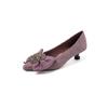 Zapatos de Tacón con Forma de Gato y Lazo para Mujer 2025 Primavera y Otoño Nuevos Piel Suave Hebilla de Diamante Zapatos Elegantes de Punta Morados para Mujer Versátiles