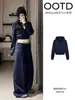 Conjunto de sudadera deportiva casual azul marino para mujer, nuevo estilo de principios de otoño, conjunto de dos piezas relajado y desenfadado, estilo coreano