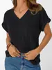 Verão 2026 Novo Estilo Europeu e Americano Amazon Cross-Border Plus Size Moda Feminina Casual Cor Sólida Escovada Gola V Manga Curta Camiseta