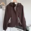 Nueva chaqueta con cremallera de estilo coreano retro de bloques de color para otoño e invierno para mujer con capucha ajustable y mangas caídas holgadas, adecuada para ir al trabajo