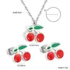 Conjunto Popular Lindo de Aretes y Collar de Helado de Cereza Transfronterizo, Aretes Dulces y Delicados, Conjunto de Joyería de Acero Inoxidable para Mujeres