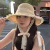 Sombrero de Paja Tejido de Ala Ancha para Protección Solar de Verano Transfronterizo Sombrero de Playa con Lazo para Vacaciones en la Costa Sombrero para el Sol para Mujeres