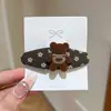Pinza para el pelo de oso pequeño flocado estilo coreano para mujer, pinza BB de tela floral retro, pasador lindo para flequillo lateral de otoño/invierno, accesorio para el cabello