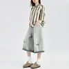 Primavera/Verano 2026 Jeans Americanos Talla Grande Chica Gordita Estilo Callejero Rasgados Retro Acortados Pierna Ancha para Mujer Sueltos Modernos