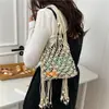 Bolsa de Rede com Franjas Tecida à Mão Estilo Boêmio para Mulheres, Bolsa de Ombro Transversal Fashion, Bolsa de Praia Estilo Resort à Beira-Mar