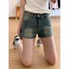 Shorts Jeans Americano Azul Retrô Plus Size Verão Feminino Gordura mm Cintura Alta Efeito Emagrecedor Linha A Elástico Reto Hot Pants