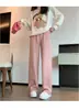 Calça de Cashmere de Perna Larga Outono e Inverno Feminina Espessada com Forro de Lã Inverno Novo Cintura Alta Dosagem Solta Casual Malha Reta Calças