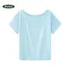 Camiseta corta gris de manga corta, holgada y con hombros descubiertos para mujer, casual y elegante, adecuada para primavera y verano, con diseño de hombros caídos