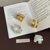 Anel Largo Pregueado com Textura de Pedra Natural e Pérola, Design de Nicho para Mulheres, Anel de Moda Vintage de Luxo Leve