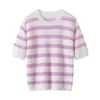 Suéter Kang Sai Ni 75% Cashmere + 25% Seda de Amora Gola Redonda Manga Curta de Cashmere Feminino Macio Fino Manga Curta 232621