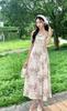 Vestido Verde Floral Estilo Resort Francés para Mujer Nuevo Verano Adelgazante Vestido Largo