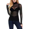 Amazon 2023 top de camiseta de malla translúcida Europeo y Americano transparente todo-partido Camiseta para mujer