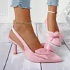 Sandalias de tacón alto de punta cerrada para mujer, talla grande, comercio electrónico transfronterizo, nueva colección de verano 2026, punta fina, lazo, sandalias de tacón de aguja de moda