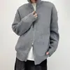Suéter con cuello alto y doble cremallera para hombre, otoño e invierno, talla grande, corte holgado, cárdigan de punto estilo coreano, chaqueta versátil de moda