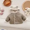 Roupas infantis estilo coreano para bebês meninos e meninas unissex top liso espesso casaco de urso quente com capuz moderno casual