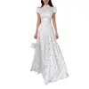 Ropa de verano para mujer transfronteriza europea y americana nueva de 2026: Elegante vestido estampado de estilo francés, ajustado, con mangas abullonadas