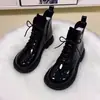Botines Martin de Suela Plana de Cuero Suave para Mujer 2026 Nuevos Botines de Tobillo de Charol con Punta de Mango y Doble Cierre de Moda Botas de Algodón con Forro Polar para Otoño e Invierno