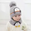 Lindo Set de Dos Piezas de Gorro y Bufanda de Dibujos Animados para Niños para Otoño e Invierno, Gorro de Lana Tejido para Bebé, Set Cálido con Protección para los Oídos para Niños