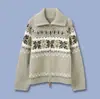 Cardigan de Tricô Sw com Mistura de Lã de Ovelha, Estampa Fair Isle, Cor Contrastante na Gola, para Mulheres, 26 Inverno, Novo Estilo, Suéter com Zíper S4My064