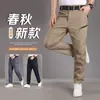 Pantalones Casuales de Pierna Recta para Hombre de Sarja de Algodón Puro para Primavera y Otoño, Pantalones de Trabajo Sueltos Multibolsillos Resistentes al Desgaste