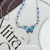 Cadena de Cintura con Borla de Mariposa Azul con Sentido de Artesanía, Diseño de Nicho, Moda Elegante y Única de Estilo Corte, Exquisita Cadena de Cintura