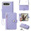 Adecuado para Apple Duo, funda de teléfono plegable con cordón, a prueba de caídas, correa de muñeca para iPhone Duo, funda tipo cartera tipo flip, funda de cuero con patrón de diamantes