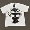 Comércio Exterior Transfronteiriço Atacado Nova Marca Tendência Estilo Americano Camiseta 280g de Manga Curta para Homens e Mulheres com Strass Estampado, Caimento Solto Manga Meia