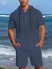 Novo Conjunto de Moda Casual Masculino com Camisas Casuais de Linho de Manga Longa e Bermudas Casuais de Linho de Cinco Pontos