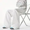 Pantalones deportivos casuales grises de pliegues gruesos para hombre, estilo retro americano holgado, estilo relajado, de pierna ancha, hasta el suelo