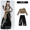 Figurino de dança jazz para meninas, conjunto de roupa de dança cropped com estampa de leopardo para crianças, roupa da moda street dance para desfile infantil, figurino de performance para meninas