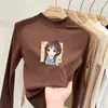 Nueva colección de otoño e invierno: Camiseta base de cuello alto para niñas, top infantil simple y versátil, camiseta de terciopelo alemán de manga larga para niñas pequeñas