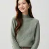 Otoño e Invierno Nuevo Suéter de Cachemira con Botones de Flor de Cuello Semi-Alto para Mujer, Jersey Grueso de Manga Larga, Ropa de Punto Base para Mujer