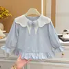 Nueva colección de otoño: Camisa de lunares con lazo estilo coreano para niñas, camisa infantil a la moda, ropa moderna para niños