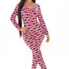 Mono de pijama casual sexy con estampado a cuadros, manga larga, pantalón largo, cuello en V para mujer, estilo europeo y americano, 2024
