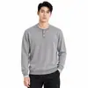 Estilo Old Money para Hombre Sencillo Top de Punto con Cuello Henley Ribete en Contraste Manga Larga Ropa para Hombre Transfronteriza Top Base para el Trabajo Hombre