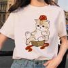 Linda Camiseta Casual Feminina com Estampa Gráfica de Gato Kawaii de Verão