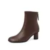 Botines de Moda Estilo Británico con Cremallera Trasera de 6 cm 2026 Otoño/Invierno Nuevos Punta Redonda Tacón Grueso Elásticos Adelgazantes Botas para Mujer