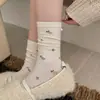 Calcetines Xiaochi Life: Cálidos para otoño e invierno, estampado floral pequeño estilo coreano, calcetines de punto hasta la pantorrilla con cuentas, venta al por mayor